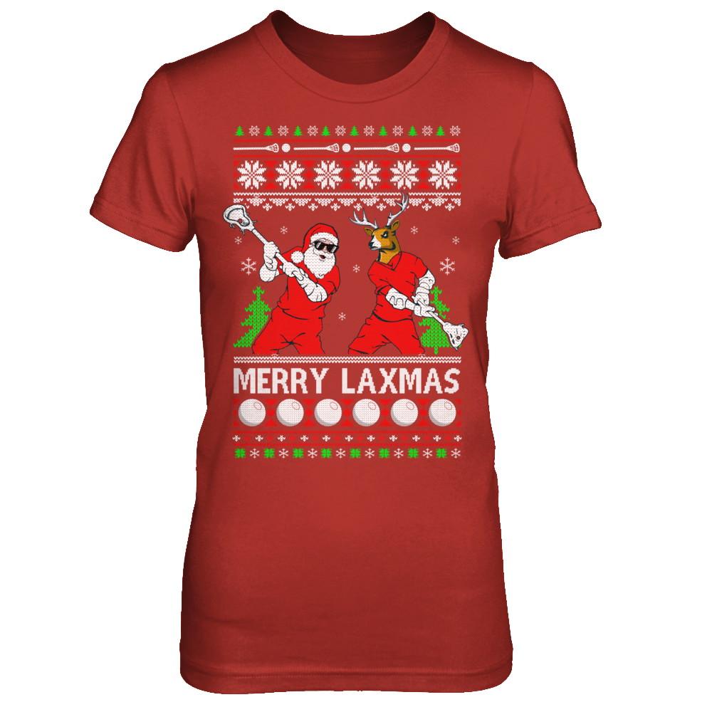 Lacrosse Santa Reindeer Merry Laxmas Ugly Christmas Sweater-T-Shirt & Sweatshirt-Women's T-Shirt-Red