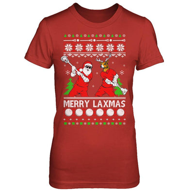 Lacrosse Santa Reindeer Merry Laxmas Ugly Christmas Sweater-T-Shirt & Sweatshirt-Women's T-Shirt-Red