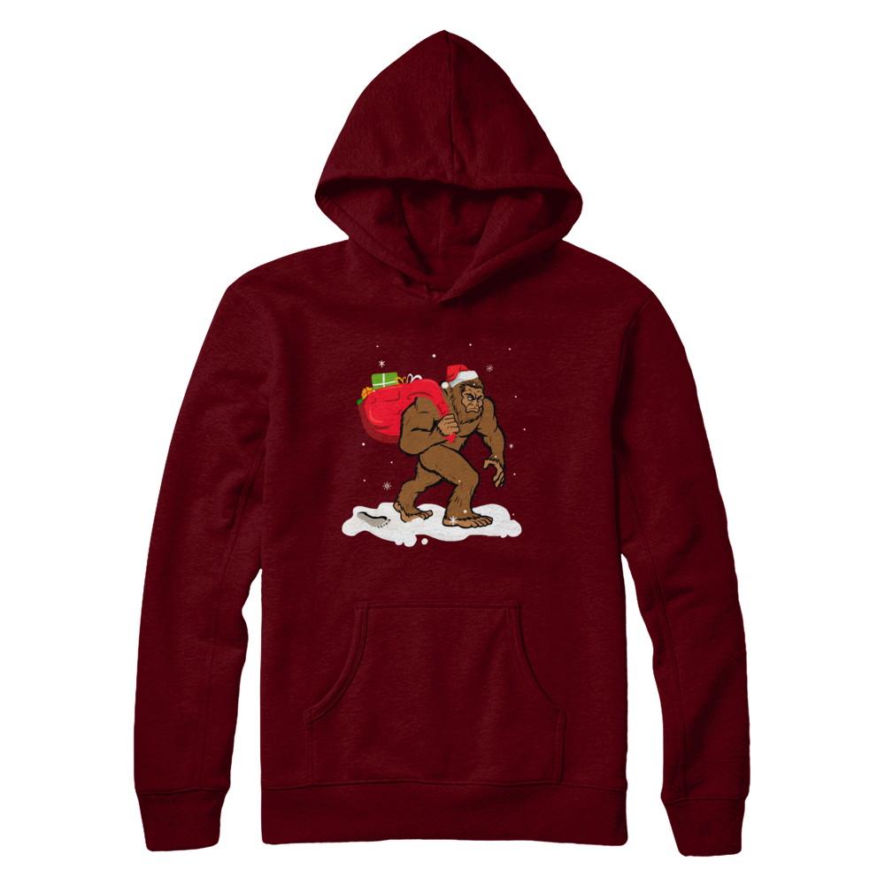 Bigfoot Santa Christmas Boys Men Sasquatch Xmas Gift-T-Shirt & Sweatshirt-Pullover Hoodie-Maroon