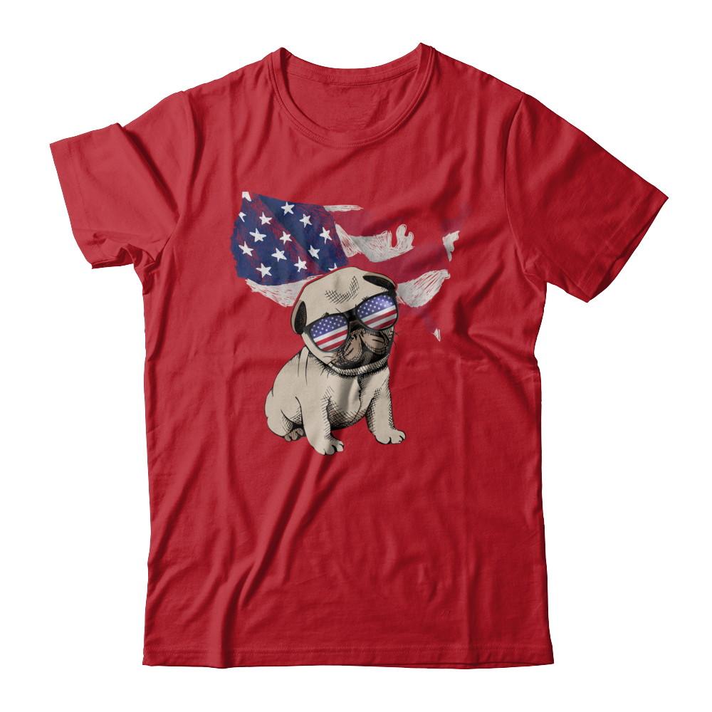 Funny Patriot Pug Dog 4Th Of July American Flag-T-Shirt & Hoodie-Classic T-Shirt-Red