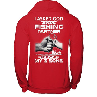 I Asked God For A Fishing Partner He Sent Me My Three Sons-T-Shirt & Hoodie-Pullover Hoodie-Red