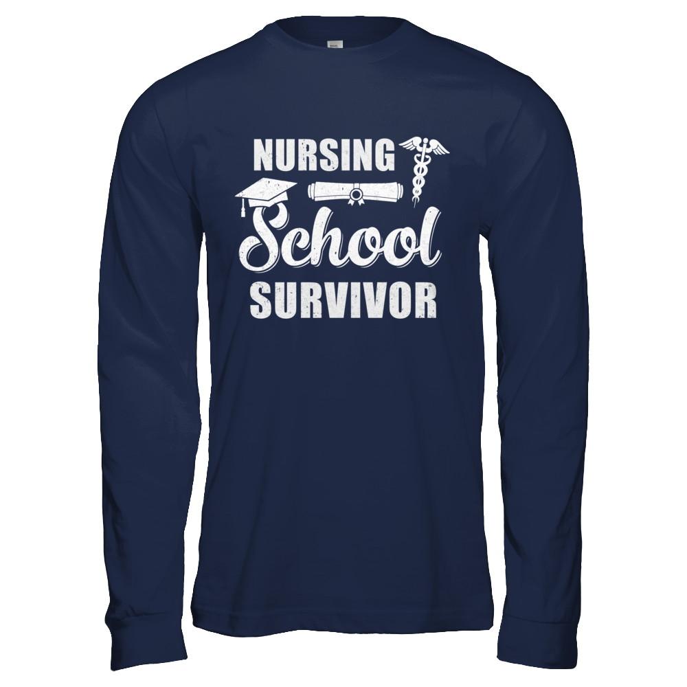 Nurse Graduate Gifts Nursing School Survivor Gradution-T-Shirt & Hoodie-Long Sleeve T-Shirt-Navy
