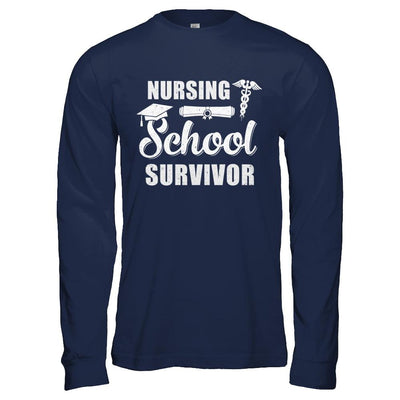 Nurse Graduate Gifts Nursing School Survivor Gradution-T-Shirt & Hoodie-Long Sleeve T-Shirt-Navy