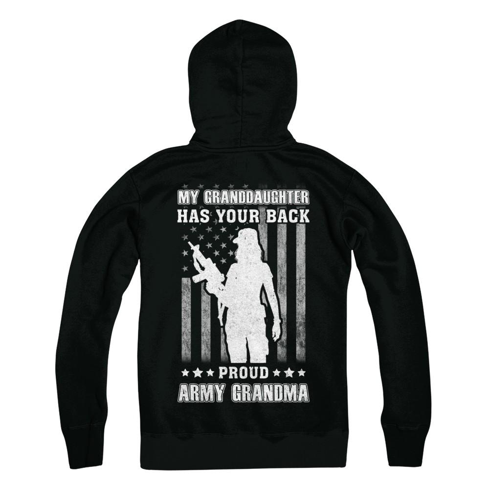 My Granddaughter Has Your Back Proud Proud Army Grandma-T-Shirt & Hoodie-Pullover Hoodie-Black