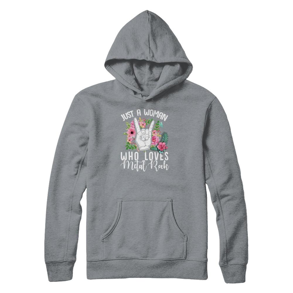 Just A Woman Who Loves Metal Rock-T-Shirt & Tank Top-Pullover Hoodie-Light Steel