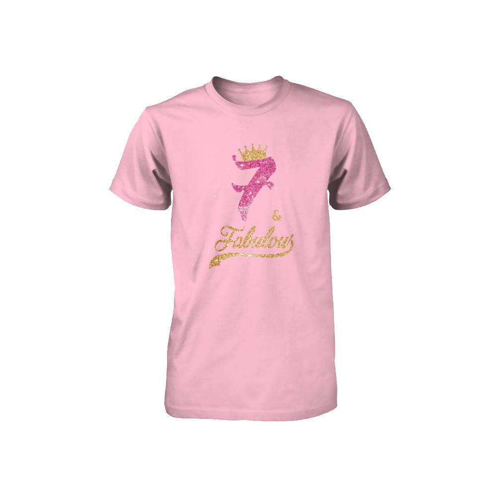 7Th And Fabulous Seven Birthday Youth-Youth Shirt-Youth T-Shirt-Neon Pink