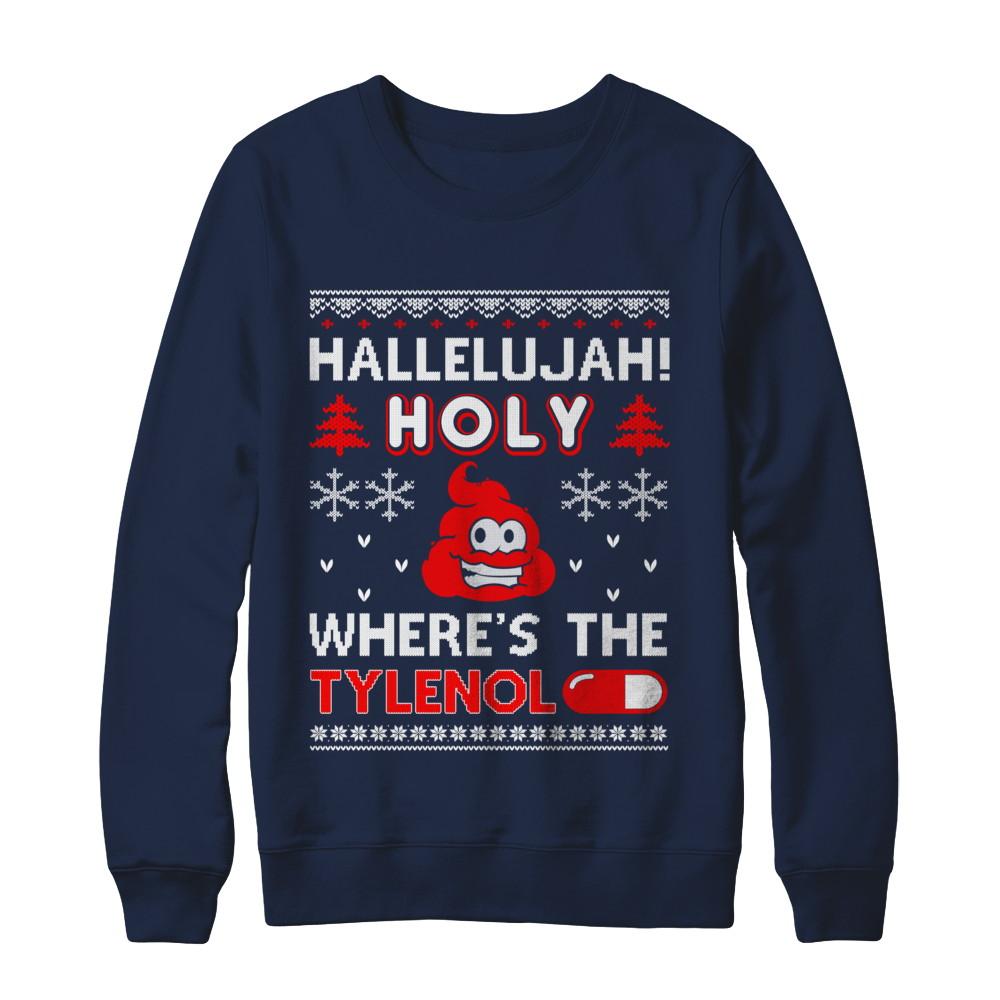 Hallelujah Holy Where's The Christmas Ugly Sweater-T-Shirt & Sweatshirt-Crewneck Sweatshirt-Navy