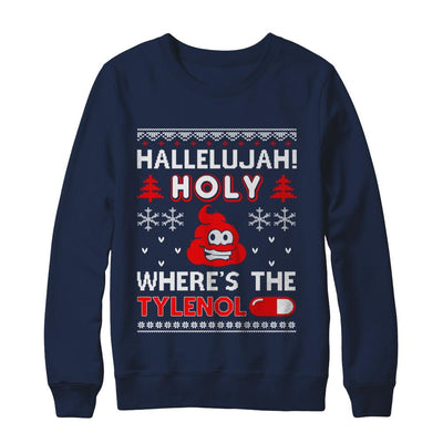 Hallelujah Holy Where's The Christmas Ugly Sweater-T-Shirt & Sweatshirt-Crewneck Sweatshirt-Navy