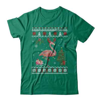 Santa Hat Flamingo Reindeer Ugly Christmas Sweater-T-Shirt & Sweatshirt-Classic T-Shirt-Kelly Green