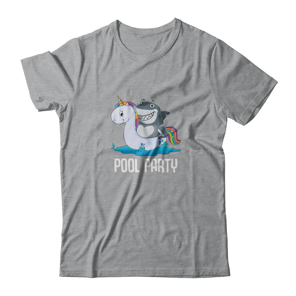 Pool Party Unicorn Float Funny Shark-T-Shirt & Tank Top-Classic T-Shirt-Sport Grey