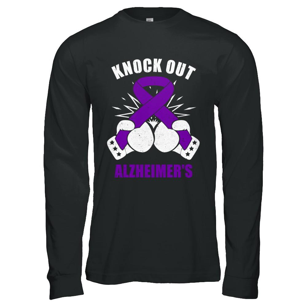 Boxing Knock Out Alzheimer's Awareness Support-T-Shirt & Hoodie-Long Sleeve T-Shirt-Black