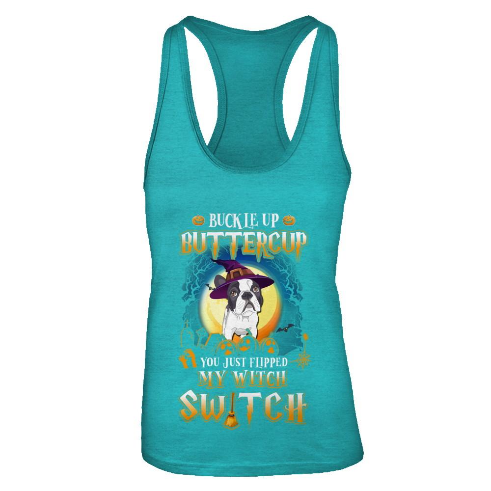 Buckle Up Buttercup Halloween Witch Bulldog Costume-T-Shirt & Tank Top-Women's Ideal Racerback Tank-Tahiti Blue