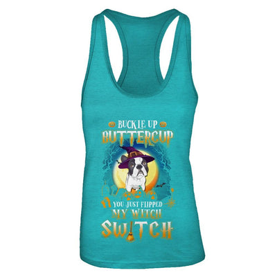 Buckle Up Buttercup Halloween Witch Bulldog Costume-T-Shirt & Tank Top-Women's Ideal Racerback Tank-Tahiti Blue