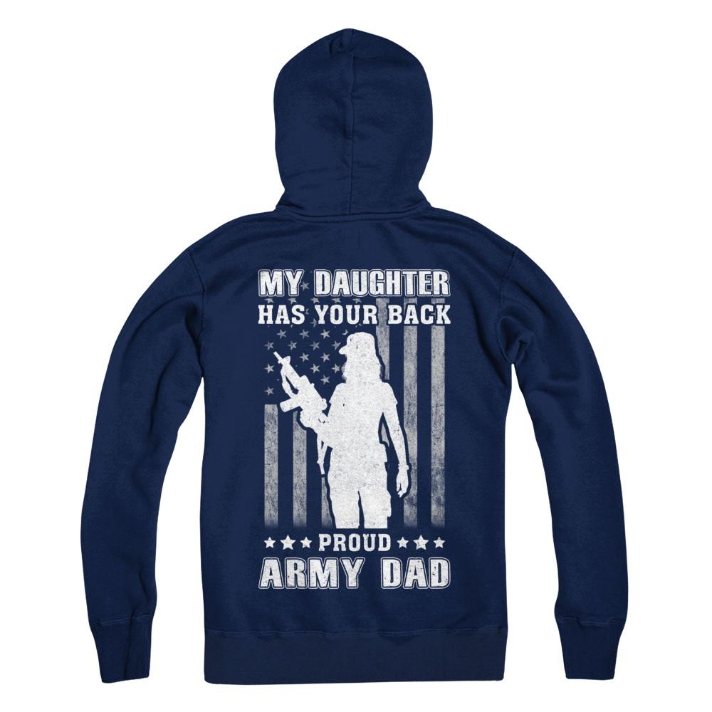 American Flag MY DAUGHTER HAS YOUR BACK PROUD ARMY DAD-T-Shirt & Hoodie-Hanes - Heavyweight Pullover Hoodie-Navy