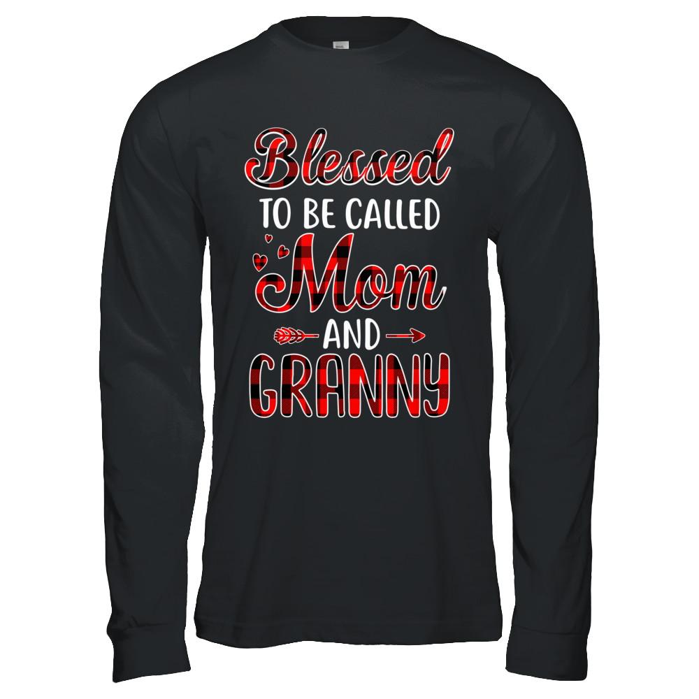 Red Buffalo Plaid Blessed To Be Called Mom And Granny-T-Shirt & Hoodie-Long Sleeve T-Shirt-Black