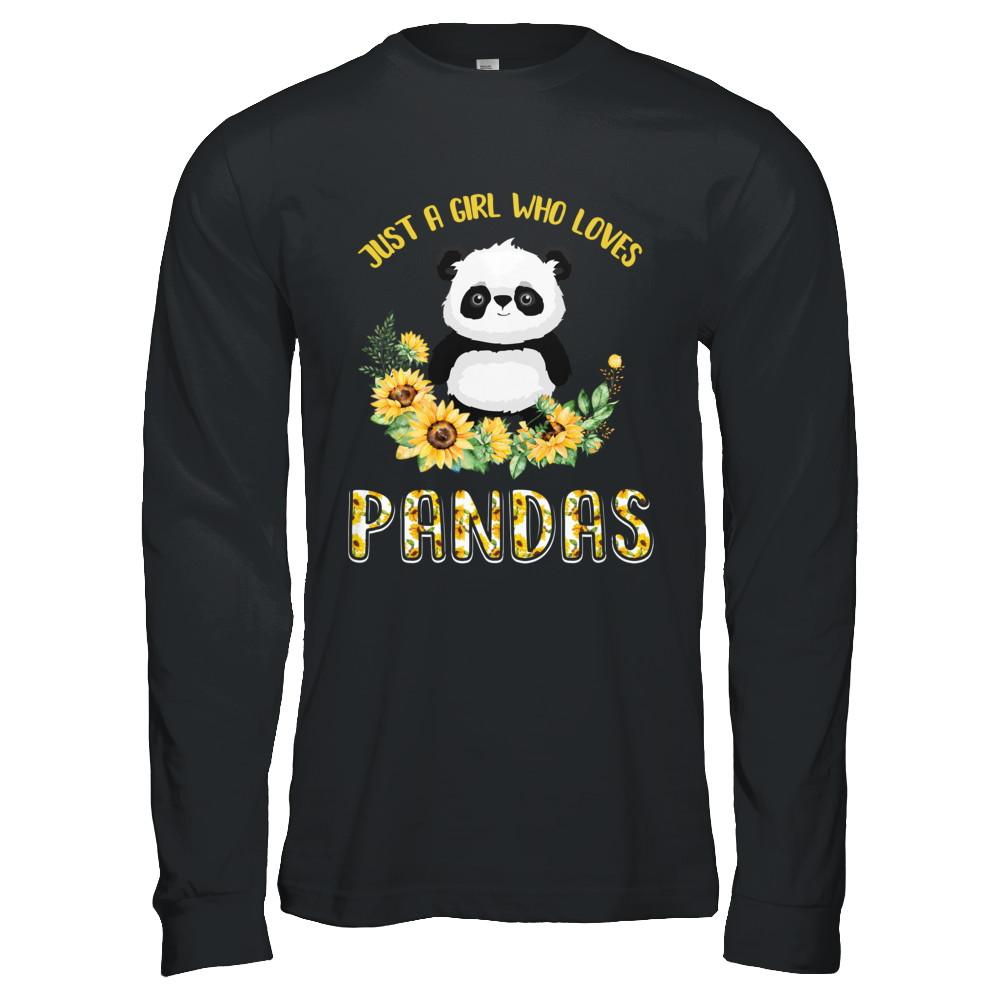 Just A Girl Who Loves Pandas And Sunflowers-T-Shirt & Hoodie-Long Sleeve T-Shirt-Black