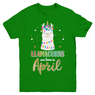 Llama Unicorn Llamacorns Born In April Birthday Gift Youth-Youth Shirt-Youth T-Shirt-Irish Green