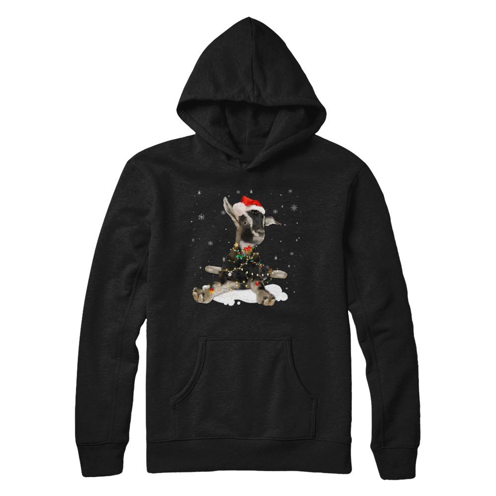 Goat With Santa Hat Lights Christmas-T-Shirt & Sweatshirt-Pullover Hoodie-Black