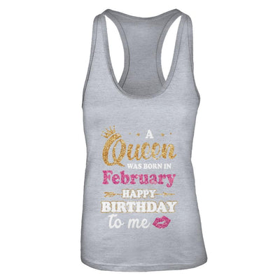 A Queen Was Born In February Happy Birthday Gift-T-Shirt & Tank Top-Women's Ideal Racerback Tank-Heather Grey