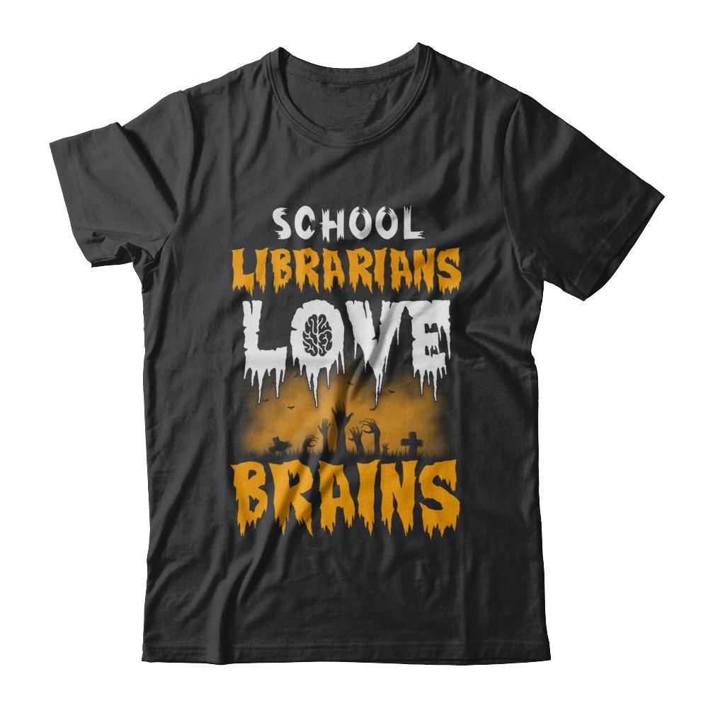 School Librarians Love Brains Halloween Costume-T-Shirt & Hoodie-Classic T-Shirt-Black