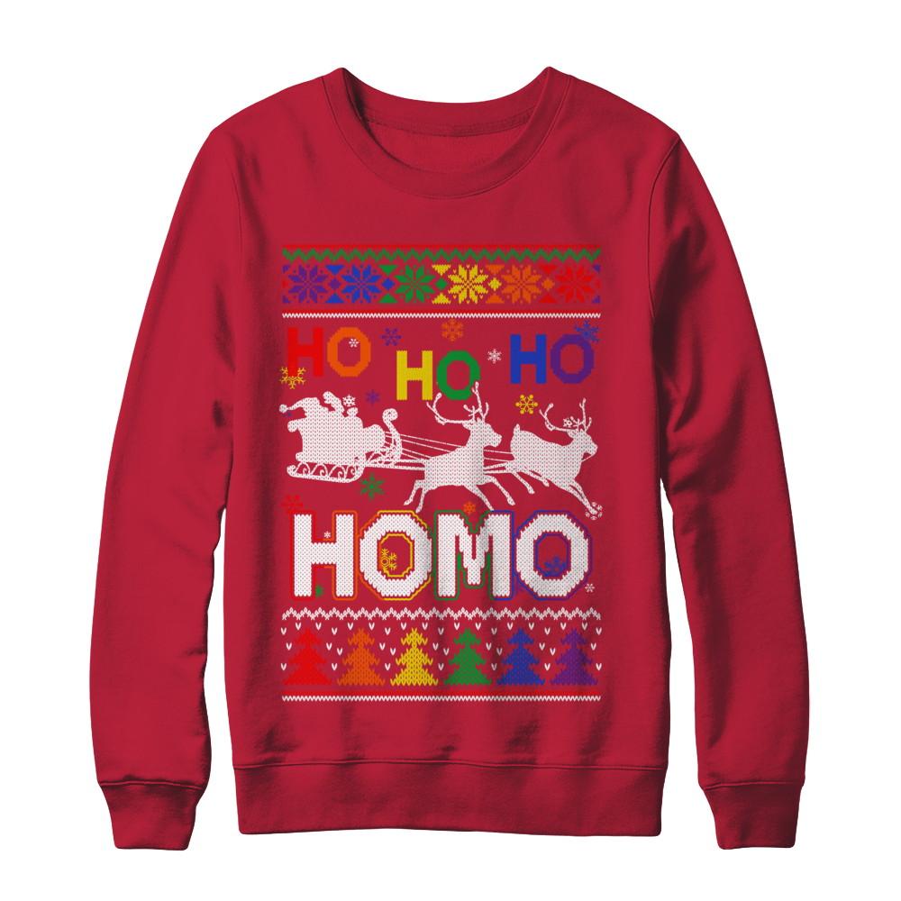 Ho Ho Ho Homo Santa LGBT Gay Ugly Christmas Sweater-T-Shirt & Sweatshirt-Crewneck Sweatshirt-Red