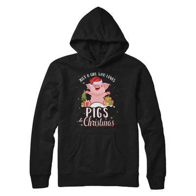 Just A Girl Who Loves Pigs And Christmas-T-Shirt & Sweatshirt-Pullover Hoodie-Black