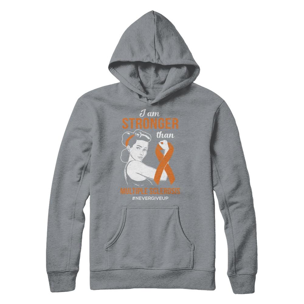 I Am Stronger Than Multiple Sclerosis Awareness Support-T-Shirt & Hoodie-Pullover Hoodie-Light Steel