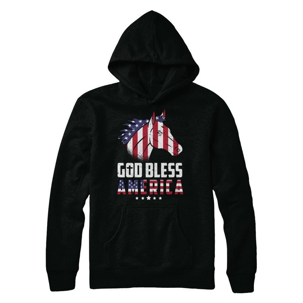 God Bless America Horse American Flag 4Th Of July-T-Shirt & Hoodie-Pullover Hoodie-Black