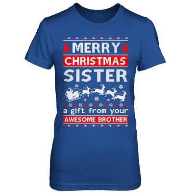 Merry Christmas Sister A Gift From Your Brother Sweater-T-Shirt & Sweatshirt-Women's T-Shirt-Royal
