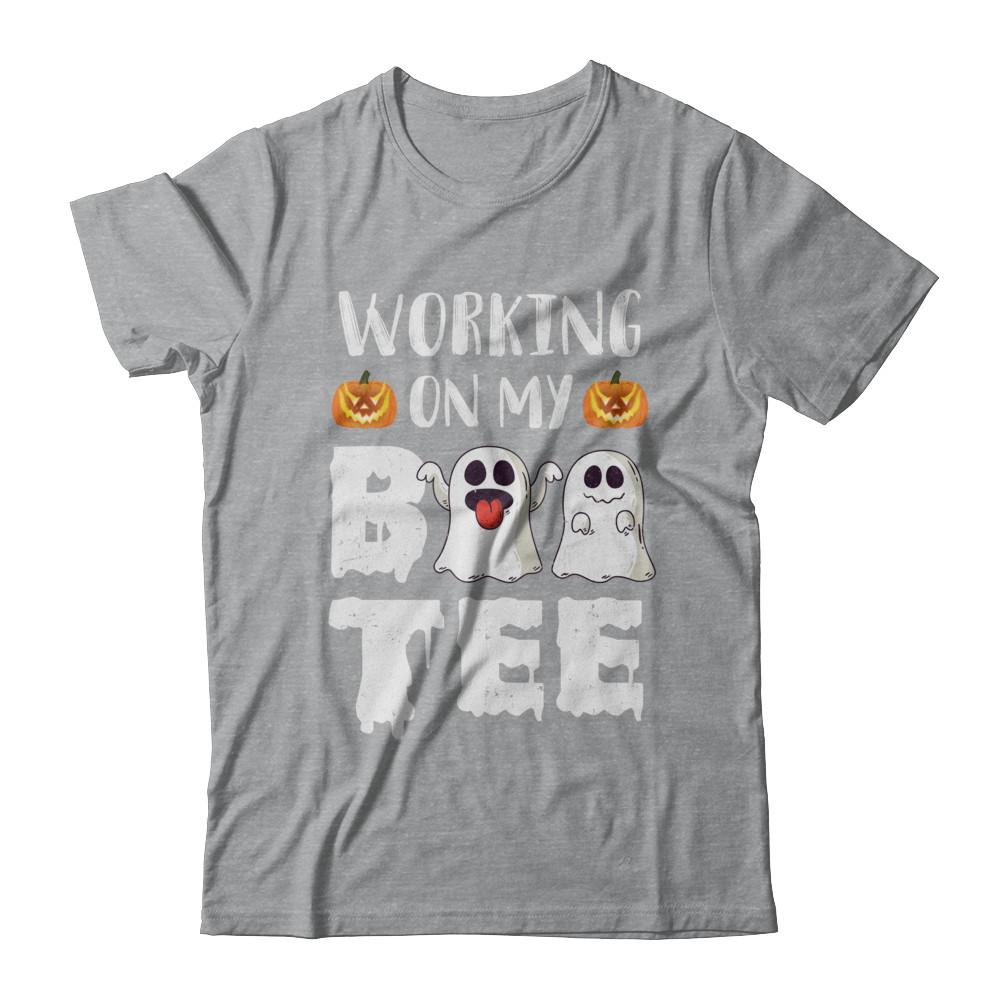 Working On My Boo Tee Funny Ghost Halloween-T-Shirt & Hoodie-Classic T-Shirt-Sport Grey