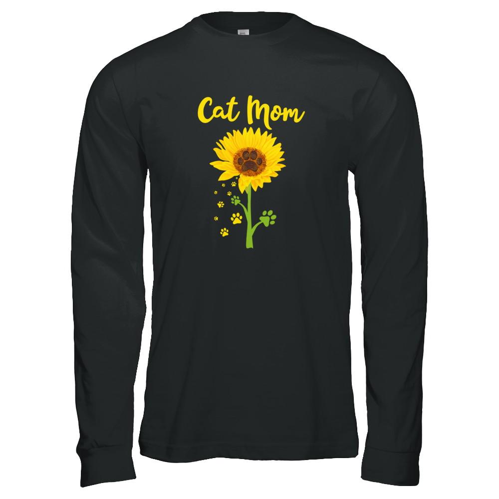Funny Sunflower Cat Mom Paw Lover Mothers Day-T-Shirt & Tank Top-Long Sleeve T-Shirt-Black
