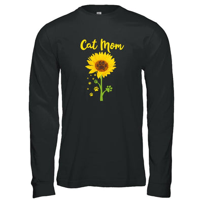 Funny Sunflower Cat Mom Paw Lover Mothers Day-T-Shirt & Tank Top-Long Sleeve T-Shirt-Black