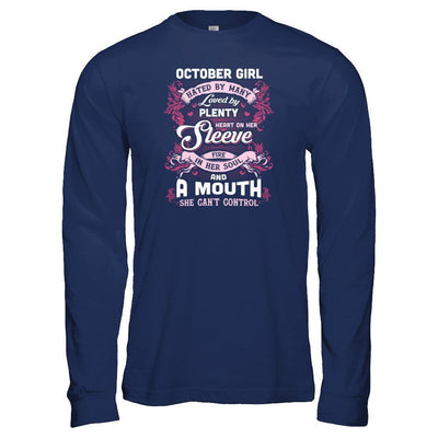 October Girl Hated By Many Loved By Plenty Heart On Her Sleeve-T-Shirt & Tank Top-Long Sleeve T-Shirt-Navy