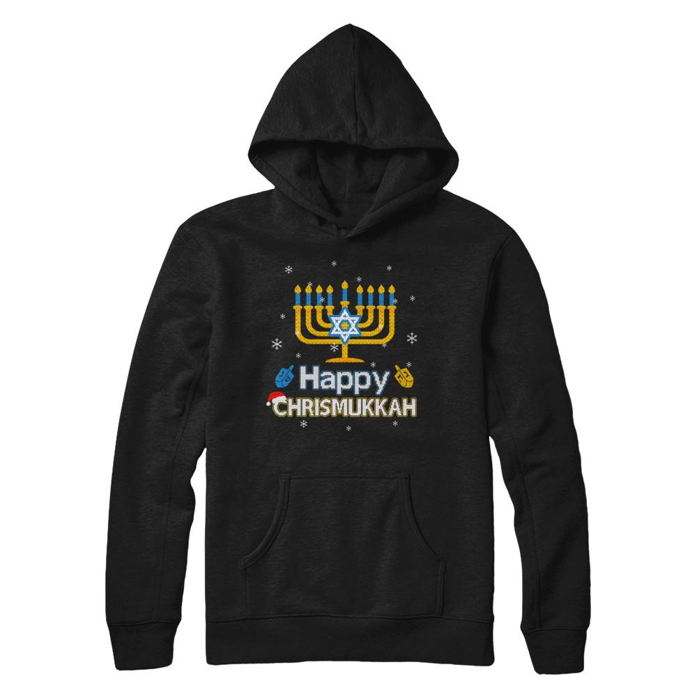 Happy Chrismukkah Ugly Hanukkah Christmas Sweater-T-Shirt & Sweatshirt-Pullover Hoodie-Black