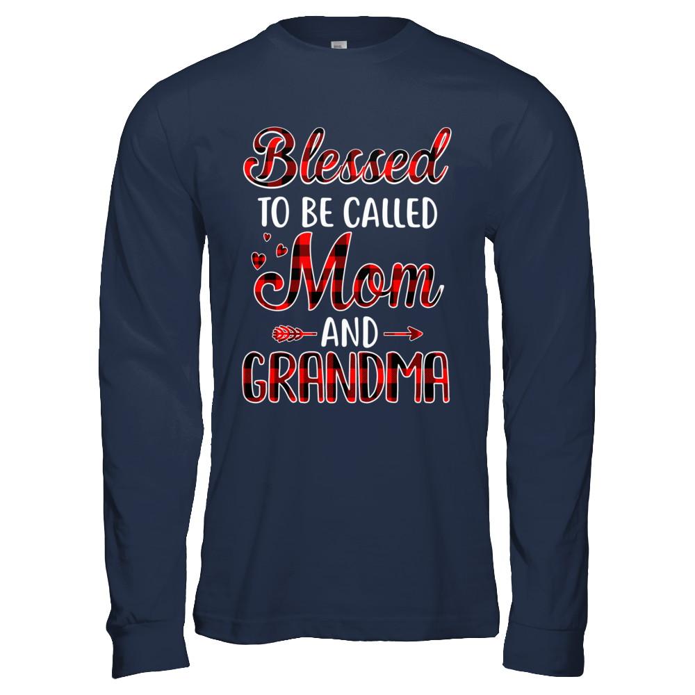 Red Buffalo Plaid Blessed To Be Called Mom And Grandma-T-Shirt & Hoodie-Long Sleeve T-Shirt-Navy