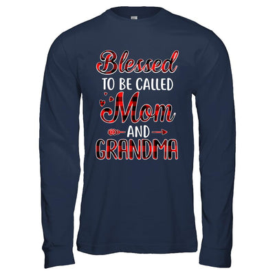 Red Buffalo Plaid Blessed To Be Called Mom And Grandma-T-Shirt & Hoodie-Long Sleeve T-Shirt-Navy