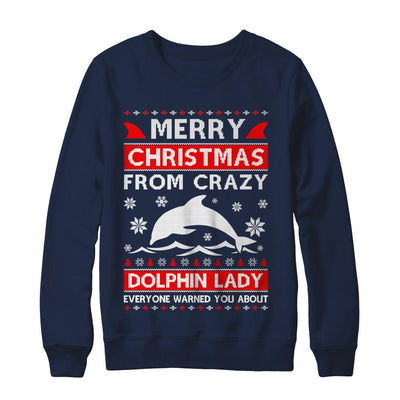 Merry Christmas From Crazy Dolphin Lady Sweater-T-Shirt & Sweatshirt-Crewneck Sweatshirt-Navy