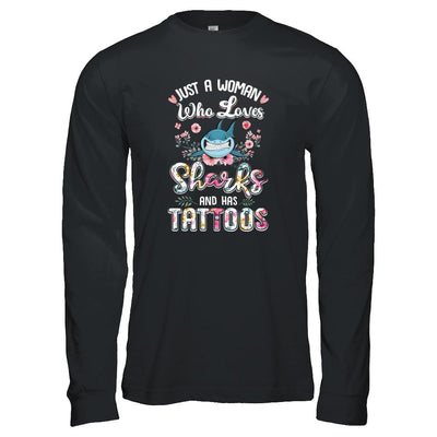 Just A Woman Who Loves Sharks And Has Tattoos-T-Shirt & Tank Top-Long Sleeve T-Shirt-Black