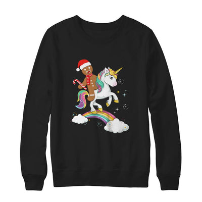 Gingerbread Man Riding A Unicorn Christmas Xmas Gift-T-Shirt & Sweatshirt-Crewneck Sweatshirt-Black