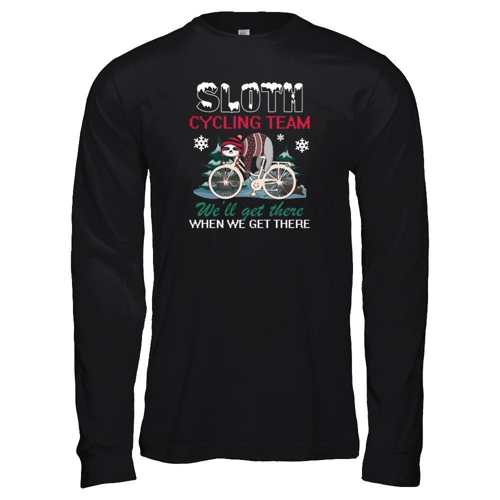 Sloth Cycling Team Lazy Sloth Sleeping On Bicycle Winter Snow-T-Shirt & Tank Top-Long Sleeve T-Shirt-Black