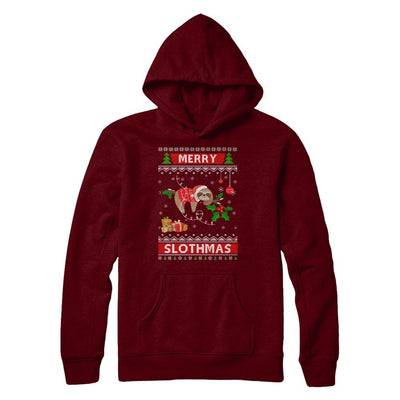 Merry Slothmas Funny Sloth Ugly Christmas Sweater-T-Shirt & Sweatshirt-Pullover Hoodie-Maroon