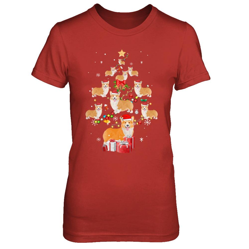 Cute Corgi Christmas Tree Dogs Lover-T-Shirt & Sweatshirt-Women's T-Shirt-Red