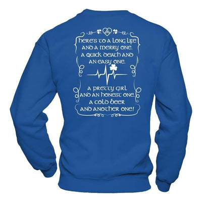 Here's To A Long Life And A Merry One A Quick Death-T-Shirt & Hoodie-Crewneck Sweatshirt-Royal