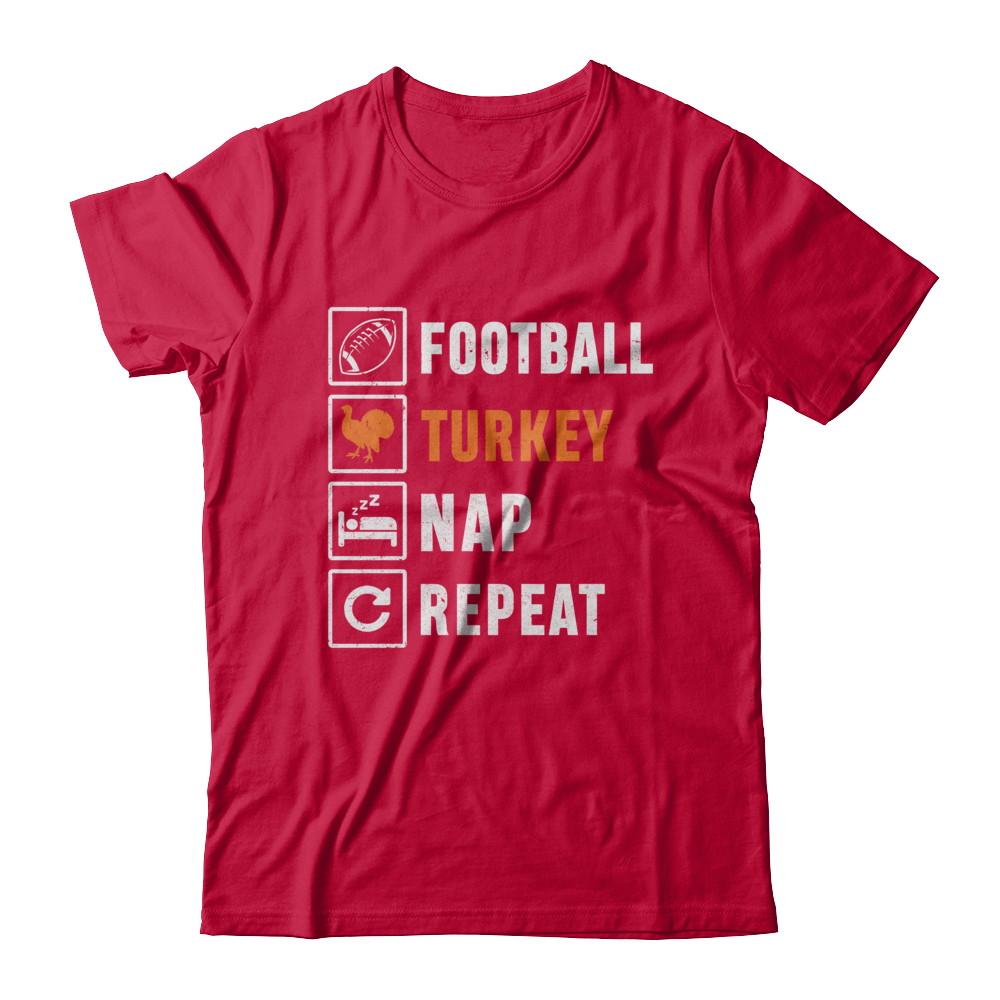 Football Turkey Nap Repeat Funny Thanksgiving Day-T-Shirt & Sweatshirt-Classic T-Shirt-Red