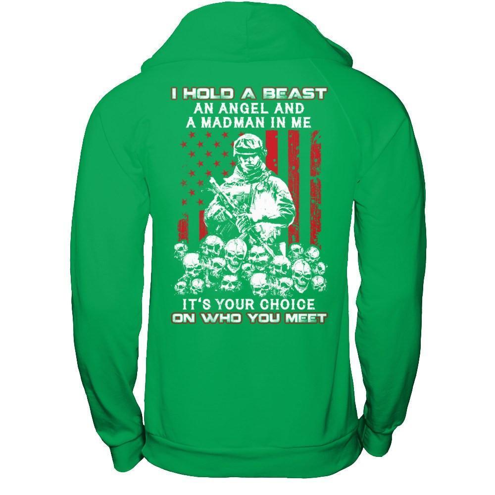 Veteran I Hold A Beast An Angel And A Madman In Me-T-Shirt & Hoodie-Pullover Hoodie-Irish Green
