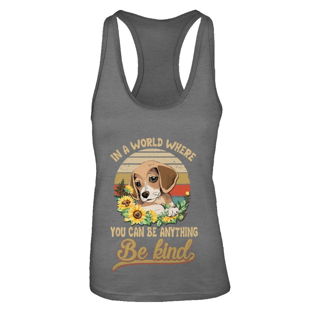 In A World Where You Can Be Anything Be Kind Beagle Sunflow-T-Shirt & Tank Top-Women's Ideal Racerback Tank-Dark Grey