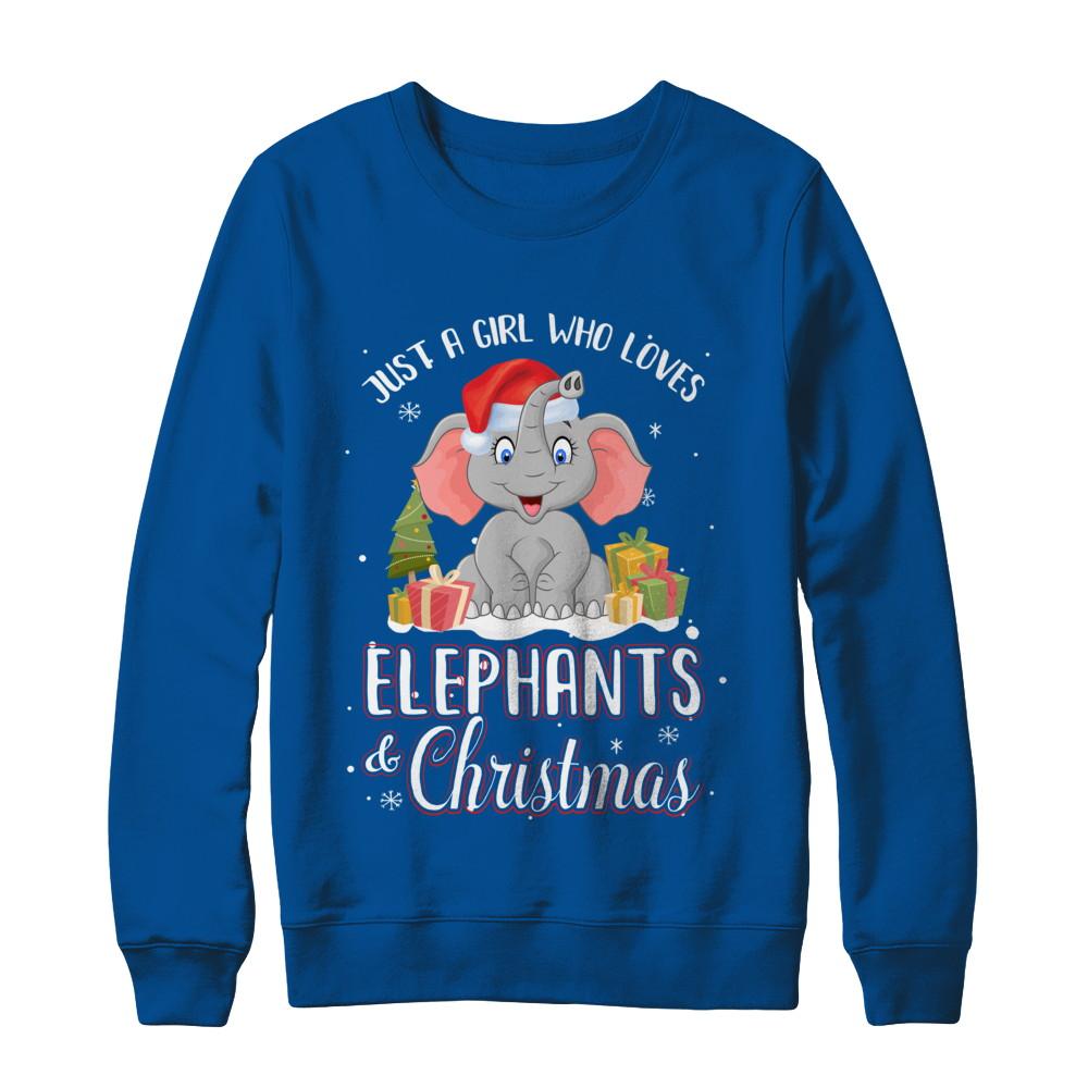Just A Girl Who Loves Elephants And Christmas-T-Shirt & Sweatshirt-Crewneck Sweatshirt-Deep Royal