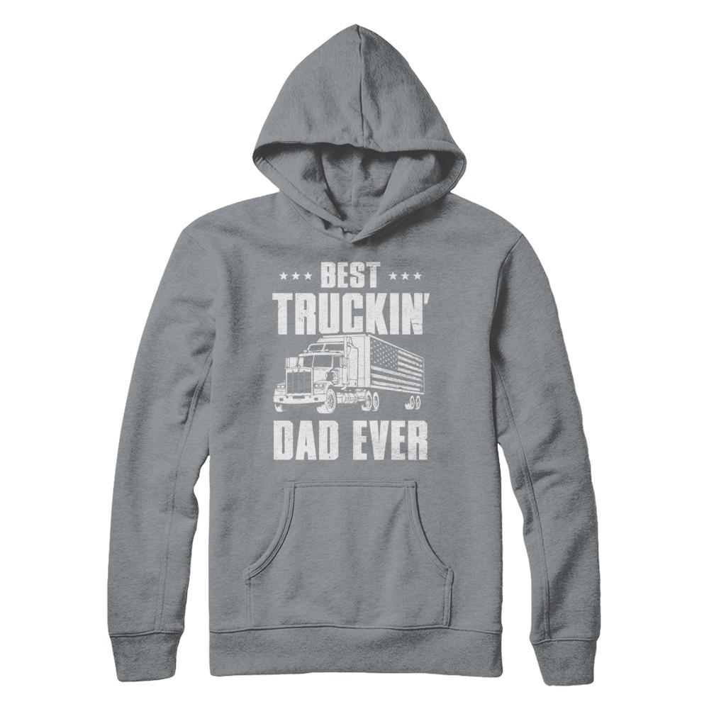 Best Truckin' Dad Ever American Flag Trucker Fathers Day-T-Shirt & Hoodie-Pullover Hoodie-Light Steel