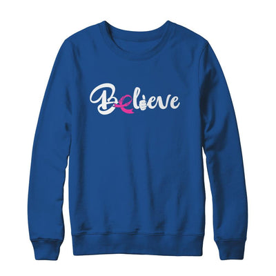 Believe Breast Cancer Awareness Fight-T-Shirt & Sweatshirt-Crewneck Sweatshirt-Royal