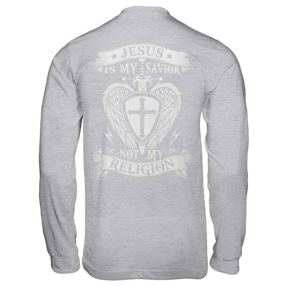 Knight Templar Jesus Is My Savior Not My Religion-T-Shirt & Hoodie-Long Sleeve T-Shirt-Sport Grey